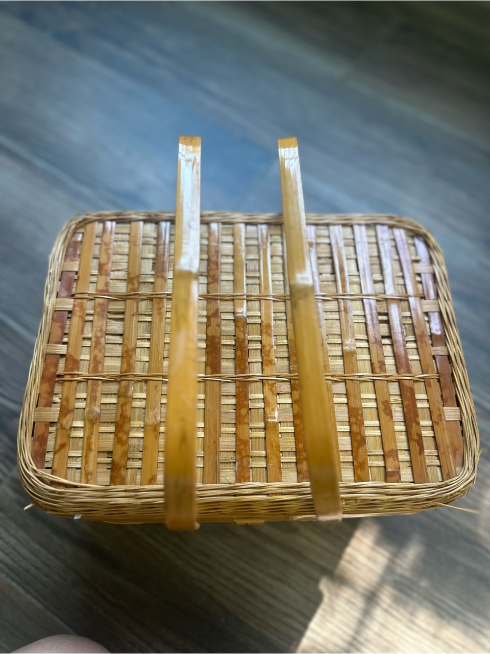 Vintage Antique Woven Picnic Basket in Natural and Brown - Picture 3 of 16
